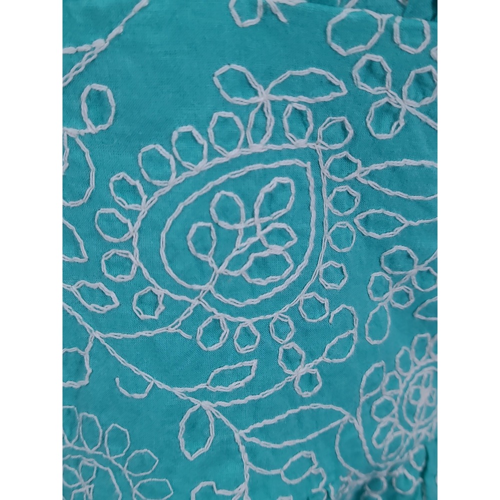 HAROLDS Turquoise White Paisley Embroidered Knee Length Sundress Size 6 - Picture 2 of 9